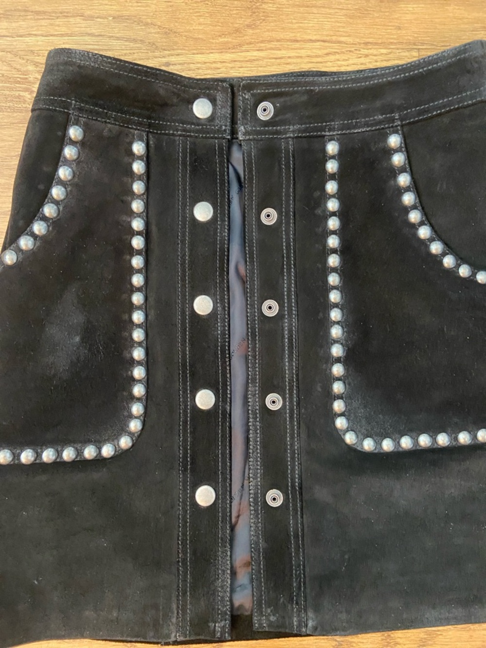 Golden Goose Black Suede Studded Button-Front Mini Skirt - Picture 4 of 9